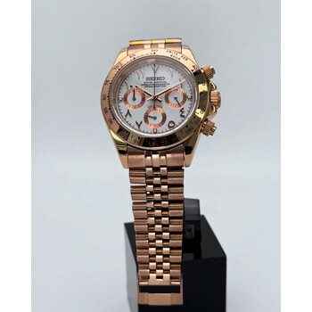 Custom Seiko Mod • White Rose Gold Arabic Daytona • 39.5mm